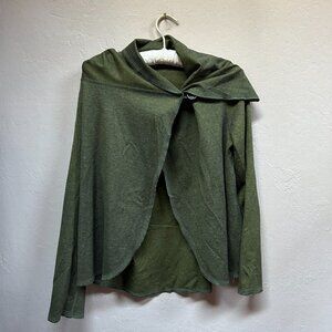 Karen Klein Womens Heather Green Cowl Wrap Knit Cardigan Sweater Small Stretch